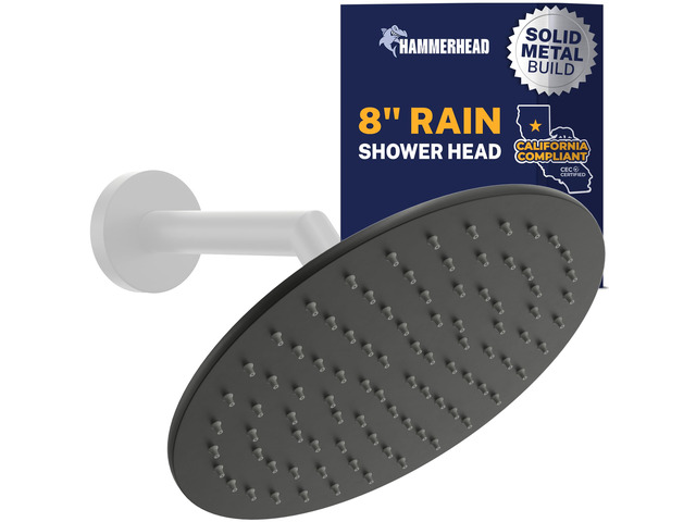 Solid Metal 8 Inch Rainfall Shower Head MATTE BLACK - Shower Head Rainfall - 1.75 GPM High Flow Shower Head Optimized for Pressure Large Round...