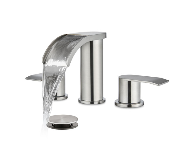 Waterfall Bathroom Faucet 3 Hole Round Body,Brushed Nickel SUS304 8 Widespread Bathroom Sink Faucet,2.17 Wide Spout,24 cUPC Hose,Pop Up Drain,2...