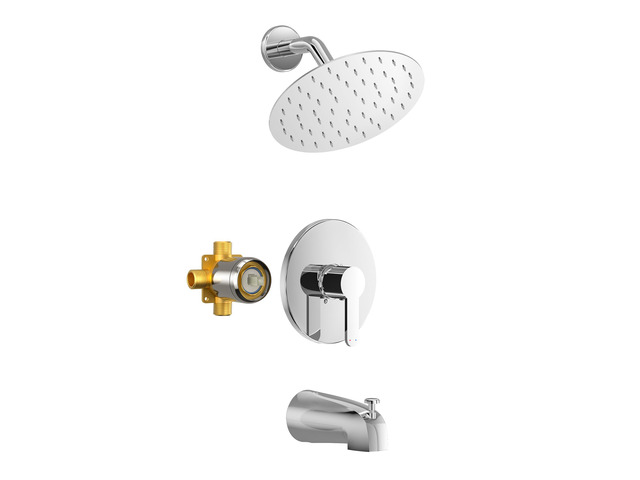Tub Shower Faucet Set, 8' Rain Shower Head & Spout, Polished Chrome All-Metal Rainfall Showerhead and Bathtub Spout, Single-Handle Tub Shower-Trim...