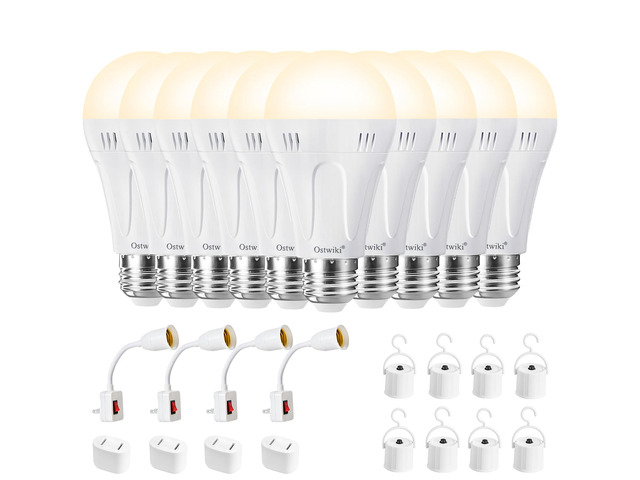 10 Pack A19 Rechargeable Emergency Light Bulbs E26 9W 3000K Warm Emergency Light Bulbs for Power Outage, Battery Backup LED for Lamps, Hurricane...