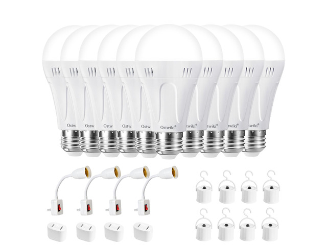 10 Pack Rechargeable Light Bulbs Battery Operated A19 Emergency Light Bulbs for Power Outage Hurricane Blizzard Outdoor Activities E26 9W 6500K...