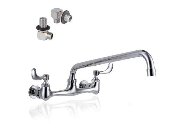 8' Center Wall Mount Commercial Sink Faucet with 12' Swivel Spout Brass 3 Compartment Sink Faucet with Wrist Blade Handle, 1.8 GPM Spout, 2 Hole...