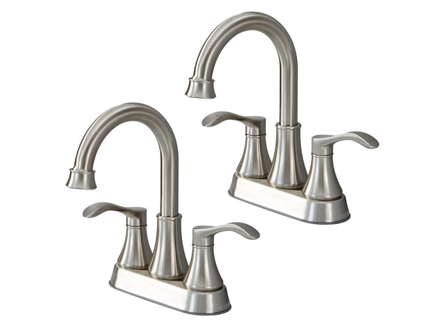 Bathroom Faucet, 4 Inch Centerset 2 Handle, Brushed Nickel, 2 Pack Lead-Free NSF Certified, 360Â° Swive Spout, 2 or 3 Hole Lavatory Vanity Faucets...