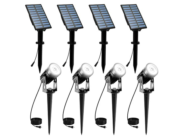 Solar Spot Lights Outdoor White Christmas 4 Pack IP65 Waterproof Landscape Spotlights 6000K Separate Panel with 9.8ft Cable Auto On/Off for Flag...