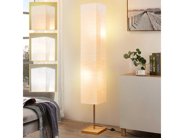 Floor Lamp for Living Room, Standing Lamp for Bedroom Column Tall Lamp Color Temperature Adjustable Corner Floor Lamp With Wood Base and Paper...