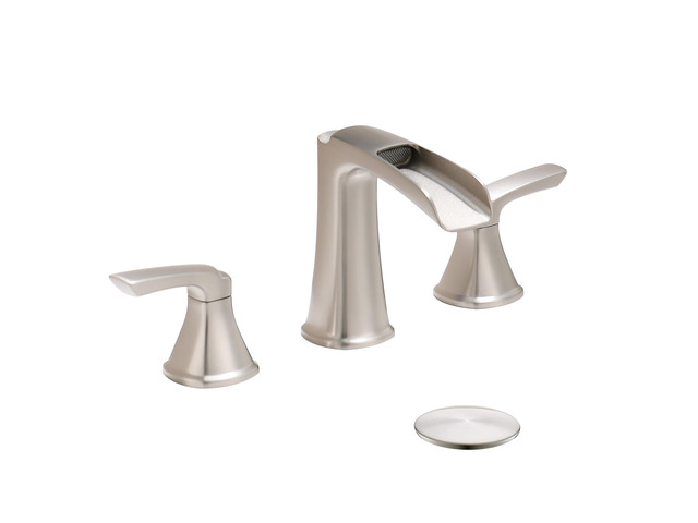 Brushed Nickel Bathroom Faucet 3 Hole, Waterfall 8 Inch Widespread Bathroom Sink Faucet with Pop-up Drain, Two-Handle Faucet for Bathroom Sink