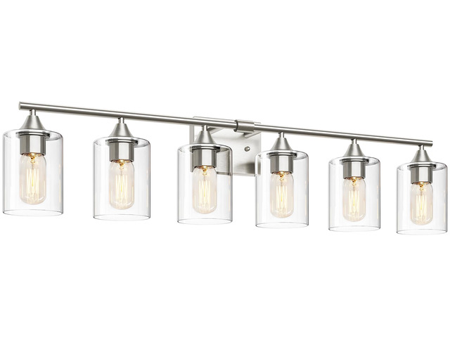 6-Light Bathroom Lighting Fixtures Over Mirror,Brushed Nickel Light Fixture Bathroom,Vanity Light with Clear Glass Shade,Modern Wall Lights for...