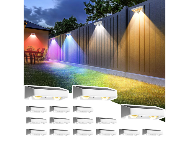 Solar Fence Lights Outdoor, 9 Fixed Colors Color Changing Fence Solar Lights Outdoor Waterproof IP65, LED Deck Lighting for Backyard Wall Step...