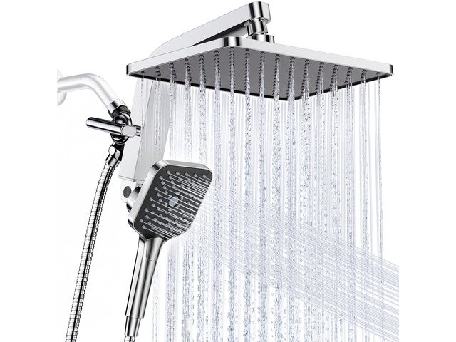 12' XXL Rainfall Shower Head with Handheld Combo, Chrome Polished High Pressure, Magnetic Docking, Air-Infusion Tech, Anti-Leak One-Piece Design,...