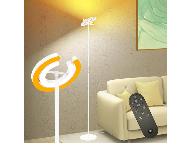 Torchiere Floor Lamp for Bedroom, 75.5 Inch Tall Corner Standing Lamp for Living Room with Rotatable Ring Lights, 36W Bright Dimmable LED Floor...