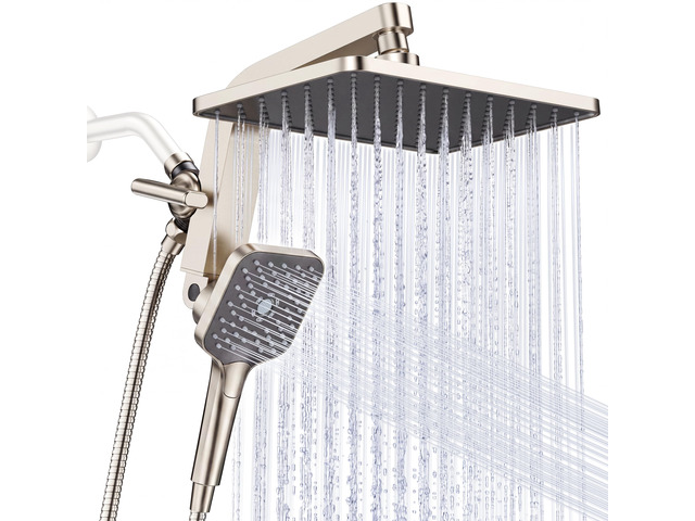 12' XXL Rainfall Shower Head with Handheld Combo, Brushed Nickel High Pressure, Magnetic Docking, Air-Infusion Tech, Anti-Leak One-Piece Design,...