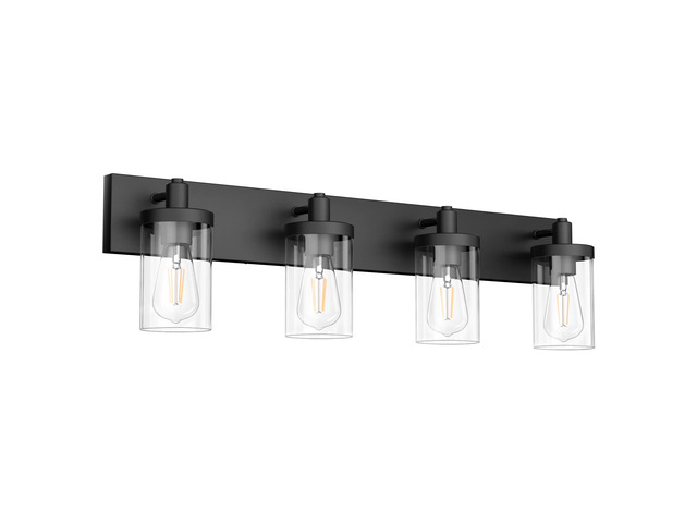 Bathroom Vanity Light Farmhouse 4 Light Matte Black Vanity Lighting Fixtures with Clear Glass Shade(Exclude Bulb)