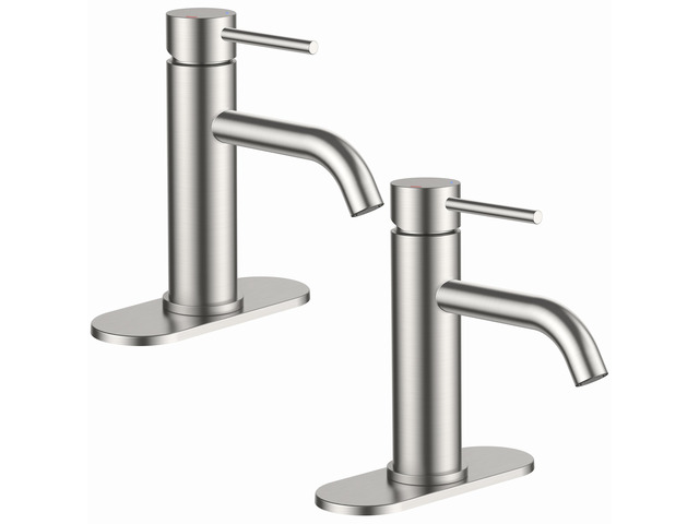 Bathroom Faucet 1 Hole, Brushed Nickel Single Handle 2 Pack for 1 or 3 Hole 4 Inch Centerset Sink, with Pop-up Drain, NSF61 Certified, for Vanity...