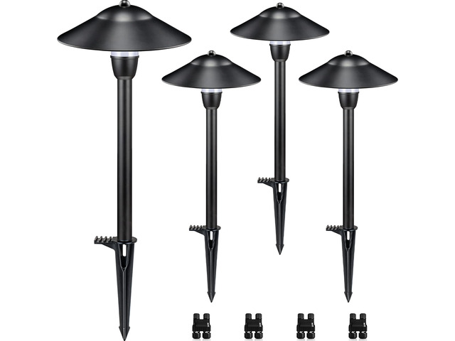 3W Low Voltage Pathway Lights, 4-Pack 7.9' 3000K Classic Aluminum Landscape Lights, 12-24V AC/DC, IP65 Waterproof, ETL Listed Wire, with Fastlock2...