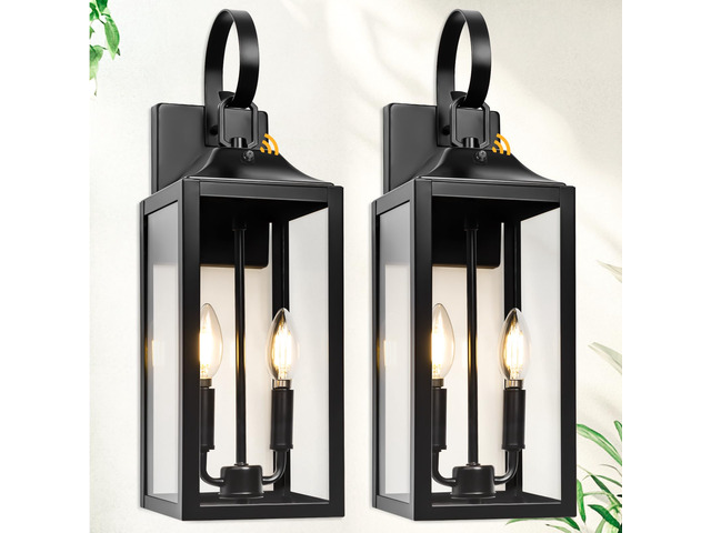19' Black Dusk to Dawn Outdoor Light Fixture, Large Outdoor Lantern 2-Light Modern Outdoor Wall Lights Waterproof Exterior Sconce Lights, Farmhouse...