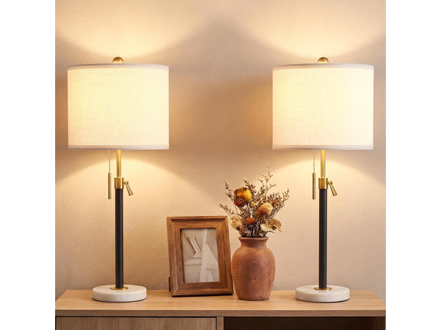 Gold Table Lamps Set of 2, 22' to 30' Adjustable Nightstand Lamps for Bedroom, Dimmable End Table Lamps for Living Room Console Entry Farmhouse...