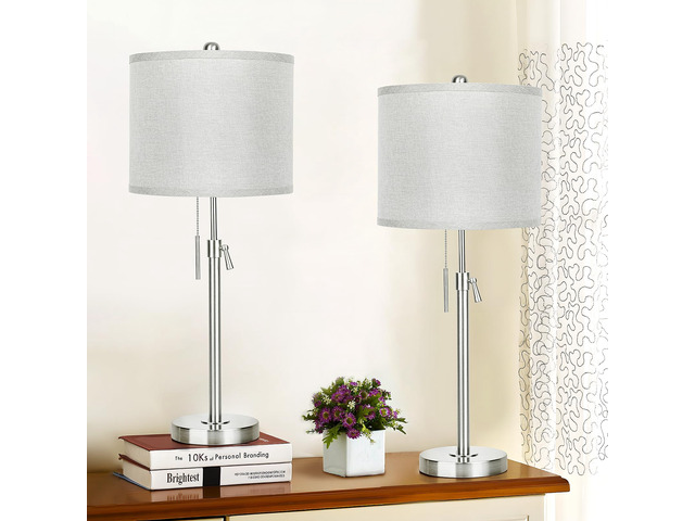 Table Lamps for Bedrooms Set of 2, 22' to 30' Height Adjustable Nightstand Lamps with Linen Shade, Pull Chain Switch Lamps for Living Room, 3 Way...