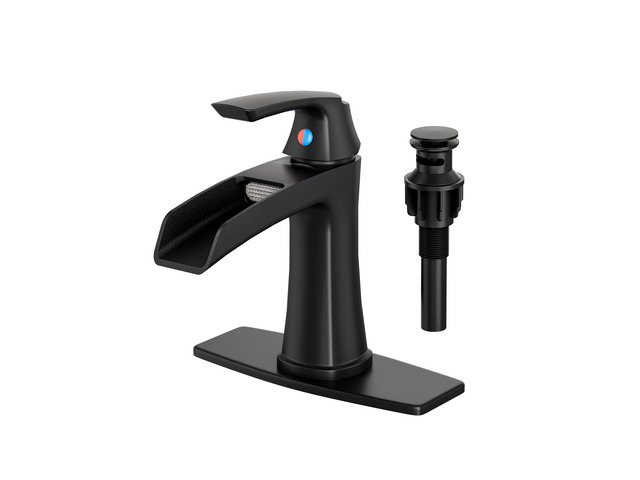 Waterfall Bathroom Faucets Single Handle Brushed Nickel, for 1 or 3 Holes, Vanity Faucet with Deck Plate and Drain