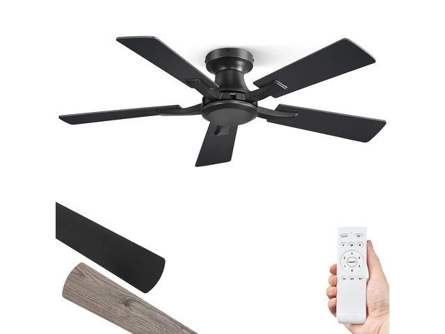 42 Inch Ceiling Fan No Light, Flush Mount Low Profile, Black Modern Without Light, Remote Control, Reversible DC Motor, Quiet Powerful Airflow for...