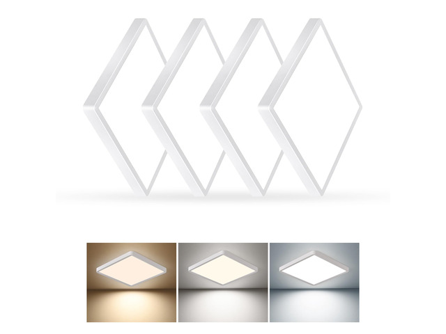 16 Inch Square LED Flush Mount Ceiling Light,4 Pack,36W 3600LM,3CCT(White) 3000K/4000K/6000K Selectable,White Slim Low Profile Ceiling Light...