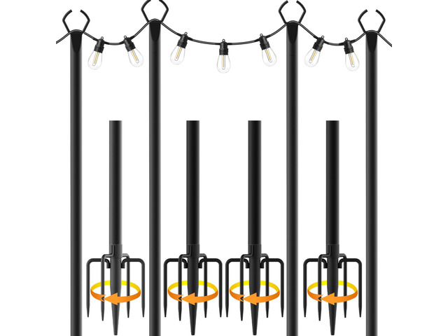 4 Pack String Light Poles,10 Ft Light Poles for Outside String Lights,Outdoor Lights Pole with Fork,Metal Poles Stand for Patio Deck Backyard (10FT...