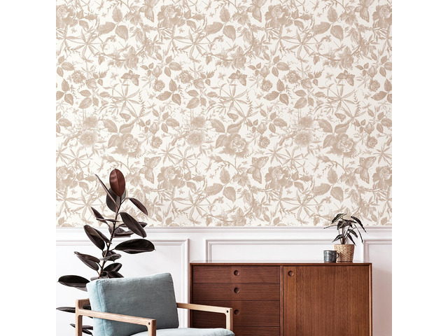 Champagne Floral Vintage Peel and Stick Wallpaper,15.8' x 393.8' Self Adhesive Removable Rose Floral Butterfly Contact Paper, Vintage Vinyl Wall...