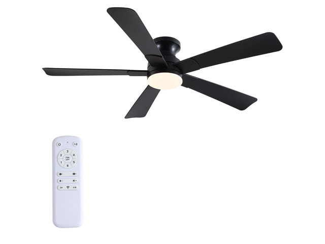 52 inch Ceiling Fans with Lights, Black Flush Mount Ceiling Fan with Remote, 3CCT, LED Dimmable, Reversible, 6 Fan Speeds, Quite Low Profile...