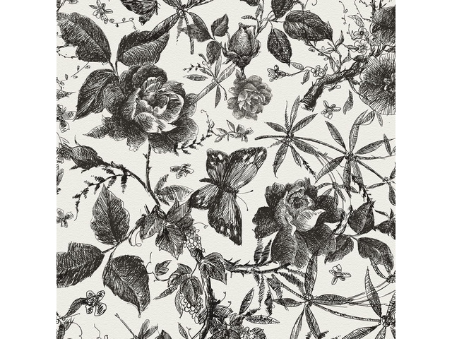 Black Rose Floral Vintage Peel and Stick Wallpaper,15.8' x 1200' Self Adhesive Removable Rose Floral Butterfly Contact Paper, Vintage Vinyl Wall...