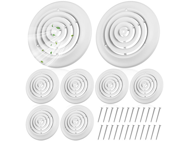 8 Pcs 8 Inch Round Vent Cover, White Ceiling Diffuser with Screws Outer Dimensions 11-15/16', HVAC Vent Duct Register Cover, Replacement Exhaust...
