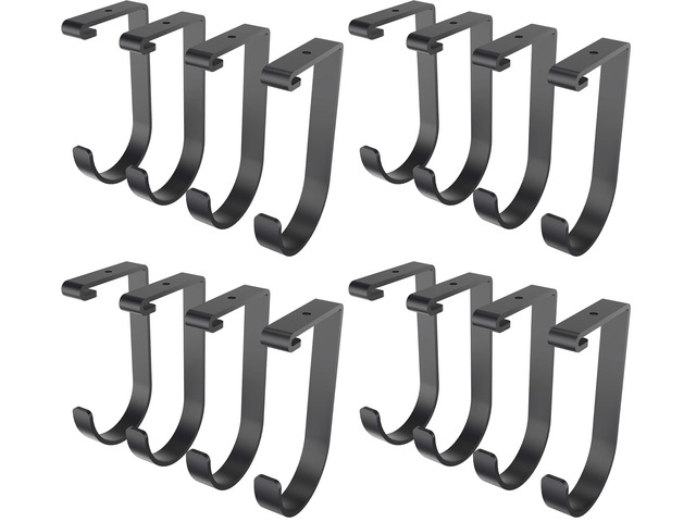 16 Pack Add On Storage Flat Hook Accessory for Garage Ceiling Rack and Wall Shelving, Max Weight Capacity up to 50lbs, Black