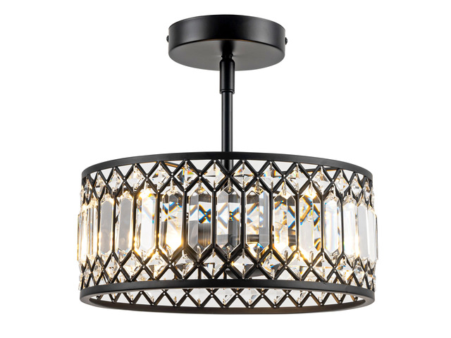 3-Light Crystal Ceiling Light, Modern Semi Flush Mount Light Fixture, Black Crystal Chandelier for Kitchen Bedroom Bathroom Entryway Hallway