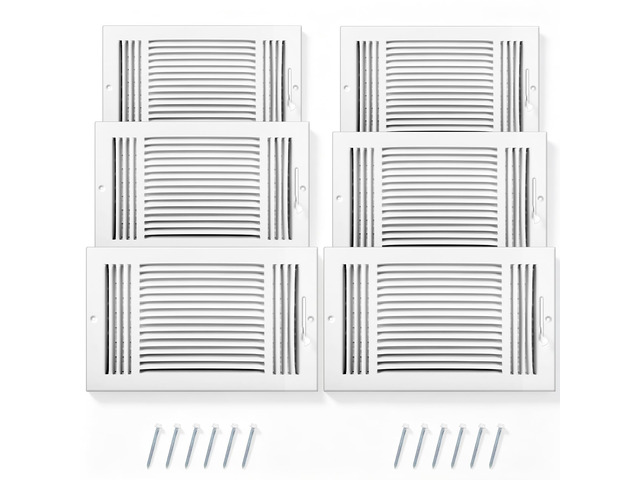 6 Pack Wall Vent Covers Interior Size 14 X 8 Inch, White Steel 3 Way Adjustable Air Flow, Steel Construction for Ceiling Sidewall Bathroom Office...