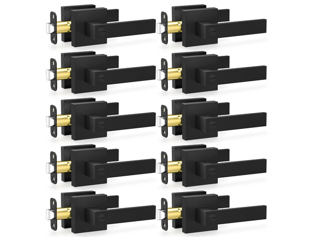 10 Pack Matte Black Door Knobs Interior Door Handles, Privacy Keyless Door Lock for Bedrooms Bathrooms, Heavy Duty Zinc Alloy Square Door Levers,...