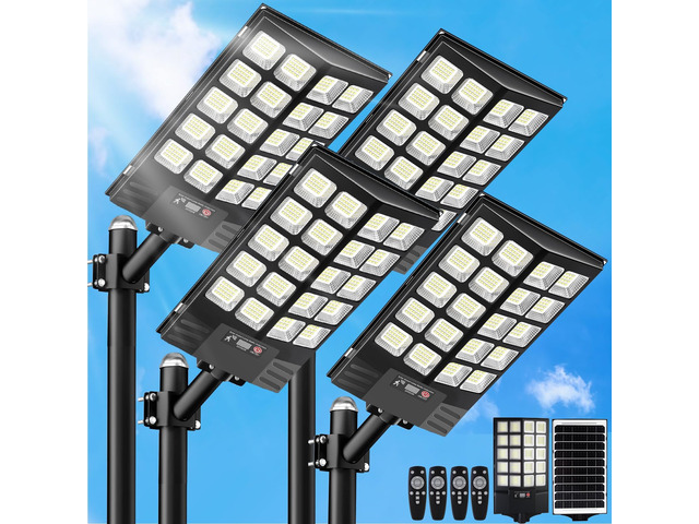 4 Pack Solar Street Lights Outdoor Waterproof, 100000LM Solar Powered Parking Lot Lights Large Street Light Dusk to Dawn with Motion Sensor, LED...