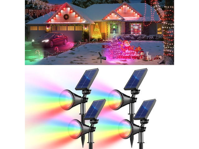 Solar Lights Outdoor Waterproof Spot Lights, Multicolor 4 Pack Adjustable, 8 Modes, RGB Color Changing Solar Landscape Lights for Halloween...