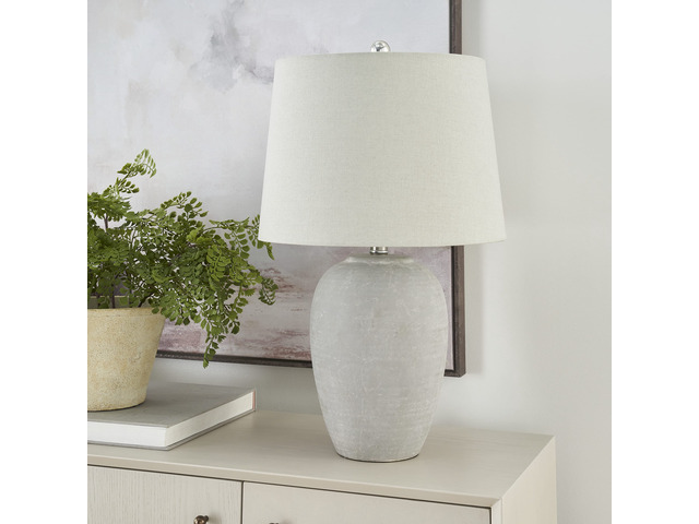 Home 23' Vintage Grey (White Washed) Ceramic Pot Table Lamp for Bedroom, Living Room, Dining, Office, with Grey Shade