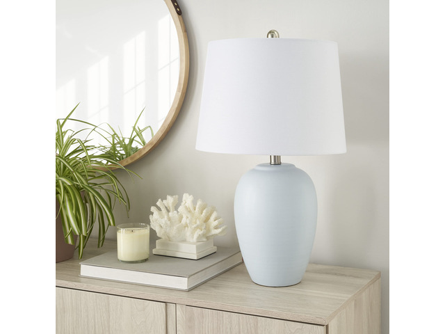 Home 23' Coastal Blue Ceramic Pot Table Lamp for Bedroom, Living Room, Dining Entryway, with White Shade