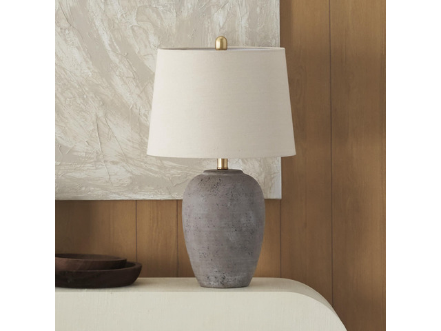 Home 23' Greyish Brown Earth Tone Rustic Farmhouse Ceramic Table Lamp for Bedroom, Living Room, Dining, Office, with Beige Linen Shade