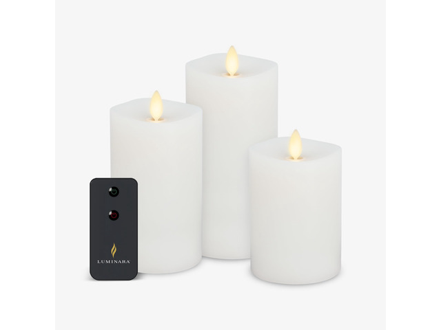 Realistic Flameless LED Candle White Set of 3, Battery Operated with Remote Control, Moving Flame Pillar Timer Funtion Melted Top Safe