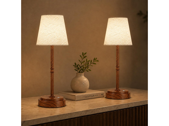 Cordless Table Lamps 2 Pack, Rechargeable Battery Operated Lamps, Wood 2 Pack, 6000mAh Per lamp, 4H Charge, 12-36H Runtime, Touch Dimming