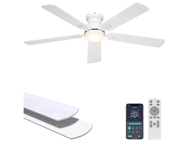 52'' Low Profile Ceiling Fan with Lights, Remote/APP Control, White Flush Mount, Dimmable 3CCT LED, Quiet Reversible DC Motor; Memory Function,...