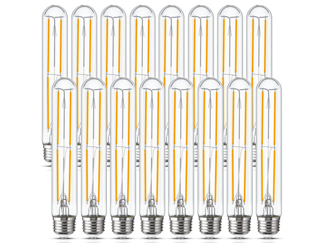Tubular Light Bulb 7.3 Inch Dimmable T10 LED E26 6W 60 Watts Edison Bulbs 2700K Warm White,185mm Long for Wall Sconces, Pendant, Livingroom 16-Pack
