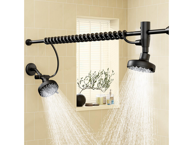 Dual Shower Head with Original Adjustable Slider, Double Showerhead, Black High Pressure, Two People, 2 Showerhead System for Couples,...