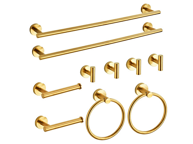 Brushed Gold Bathroom Hardware Set 10 Piece with Towel Racks for Bathroom, SUS304 Stainless Steel Bath Towel Bar Set, 24 Inch Wall Mounted...