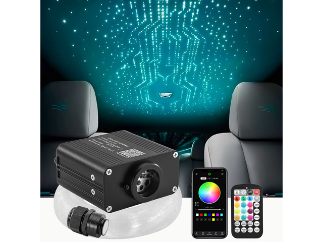 Starlight Headliner Kit 550pcs 0.03in 13.1ft 16W Twinkle & Sound Activated Fiber Optic Star Lights for Car Roof Décor, App/ Remote Control, Small...