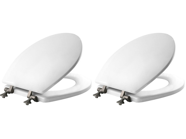 844BN 000 Toilet Seat with Brushed Nickel Hinges will Never Come Loose, ROUND, White, 2 Pack - ROUND
