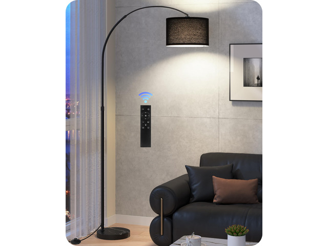 75' Dimmable Black Arc Floor Lamp with Marble Base and Adjustable Height Rotating Hanging Shade, Floor Lamp for Living Room with Magnetic Remote &...