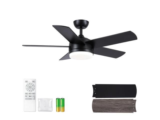 44 Inch Black Ceiling Fan with Light and Remote Control. Noiseless,Dimmable,3CCT,6 Speeds Reversible, DC Ceiling Fans for Indoor or Covered Outdoor...