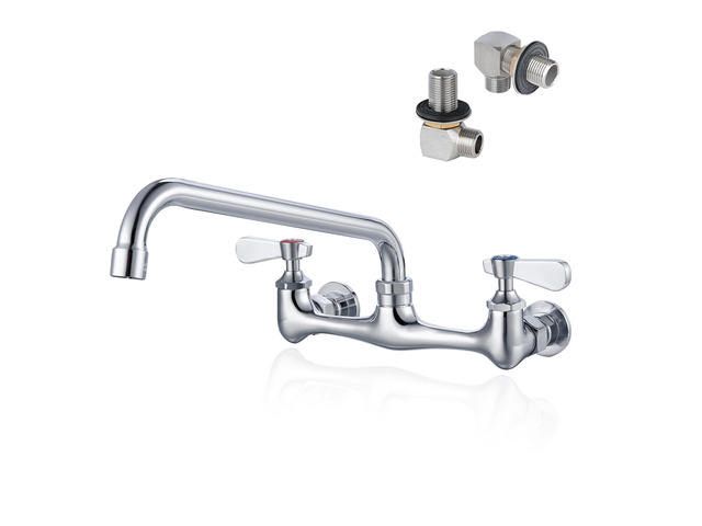 8 Inch Center Wall Mount Commercial Sink Faucet - 10' Swivel Spout Utility Faucet, Dual Handle Chrome Brass for Restaurant/Laundry/Utility Room...