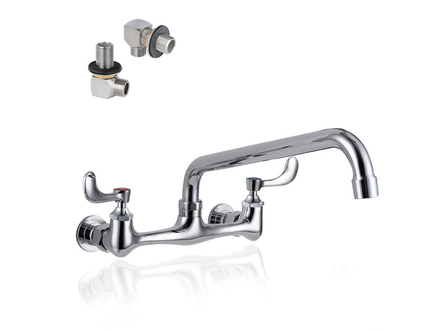 8' Center Wall Mount Commercial Sink Faucet with 10' Swivel Spout Brass 3 Compartment Sink Faucet with Wrist Blade Handle, 1.8 GPM Spout, 2 Hole...